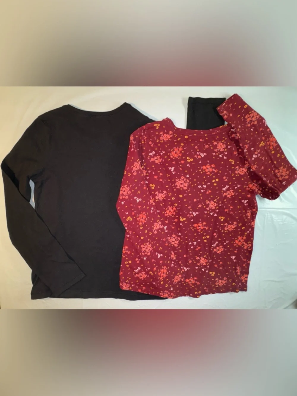 Bundle of Black Tee, Floral T, Rainbow Pajamas w Extra Top, Quilted Jacket Vest